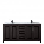 Daria 72" Double Vanity in Dark Espresso, Top, Square Sinks, Matte Black Trim