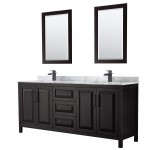 Daria 80" Double Vanity in Dark Espresso, Top, Black Trim, 24" Mirrors