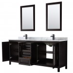 Daria 80" Double Vanity in Dark Espresso, Top, Black Trim, 24" Mirrors