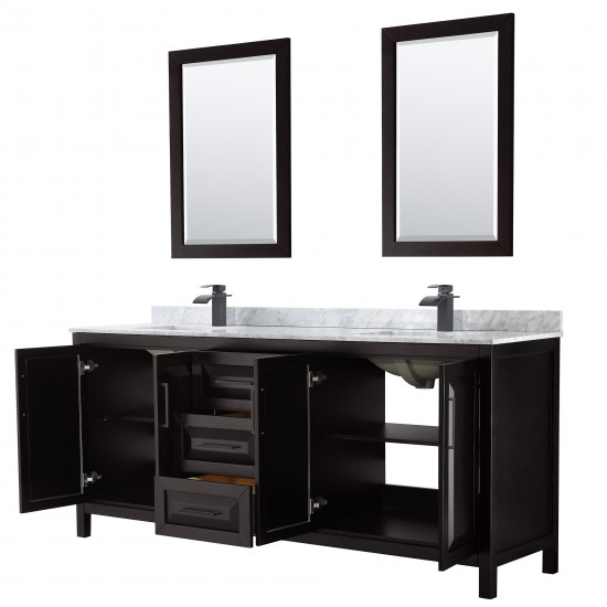 Daria 80" Double Vanity in Dark Espresso, Top, Black Trim, 24" Mirrors