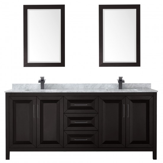 Daria 80" Double Vanity in Dark Espresso, Top, Black Trim, 24" Mirrors