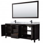 Daria 80" Double Vanity in Dark Espresso, Top, Black Trim, 70" Mirror