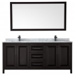 Daria 80" Double Vanity in Dark Espresso, Top, Black Trim, 70" Mirror