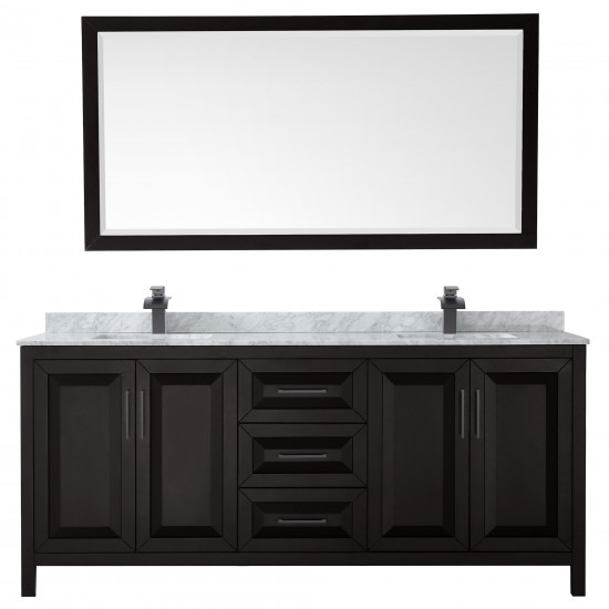 Daria 80" Double Vanity in Dark Espresso, Top, Black Trim, 70" Mirror