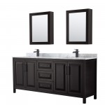 Daria 80" Double Vanity in Dark Espresso, Top, Black Trim, Medicine Cabinets