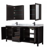 Daria 80" Double Vanity in Dark Espresso, Top, Black Trim, Medicine Cabinets