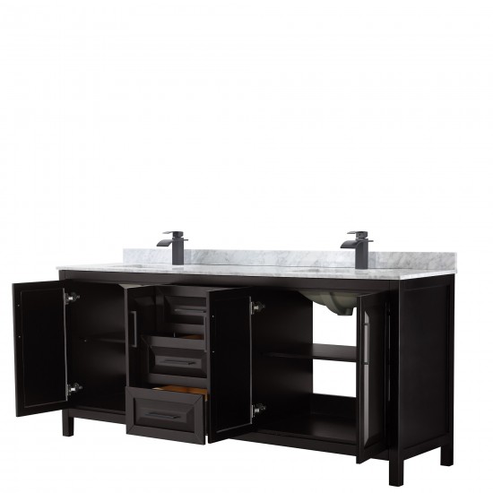 Daria 80" Double Vanity in Dark Espresso, Top, Square Sinks, Matte Black Trim