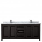 Daria 80" Double Vanity in Dark Espresso, Top, Square Sinks, Matte Black Trim