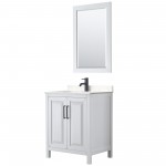 Daria 30" Single Vanity in White, Carrara Marble Top, Black Trim, 24" Mirror