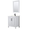 Daria 30" Single Vanity in White, Carrara Marble Top, Black Trim, 24" Mirror