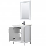 Daria 30" Single Vanity in White, Carrara Marble Top, Black Trim, 24" Mirror