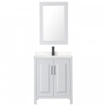 Daria 30" Single Vanity in White, Carrara Marble Top, Black Trim, 24" Mirror