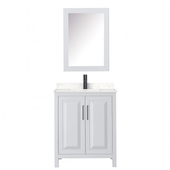 Daria 30" White Single Vanity, Carrara Marble Top, Black Trim, Medicine Cabinet