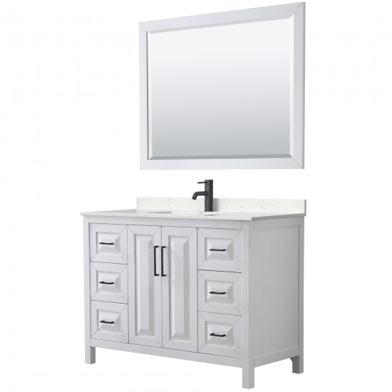 Daria 48" Single Vanity in White, Carrara Marble Top, Black Trim, 46" Mirror