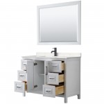 Daria 48" Single Vanity in White, Carrara Marble Top, Black Trim, 46" Mirror