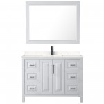 Daria 48" Single Vanity in White, Carrara Marble Top, Black Trim, 46" Mirror