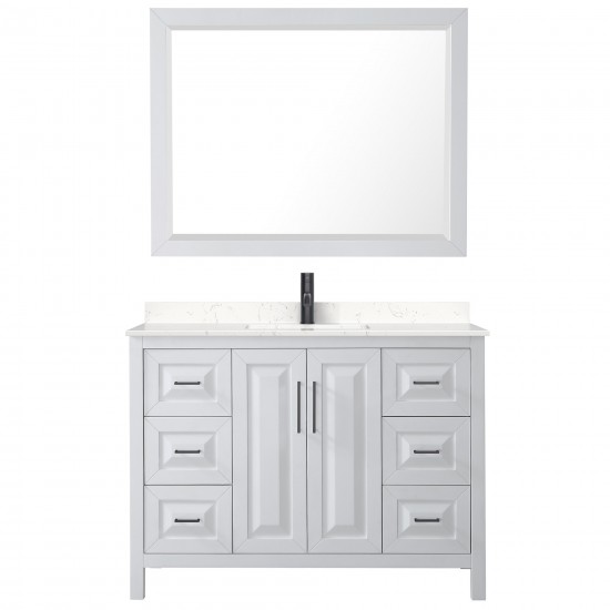 Daria 48" Single Vanity in White, Carrara Marble Top, Black Trim, 46" Mirror