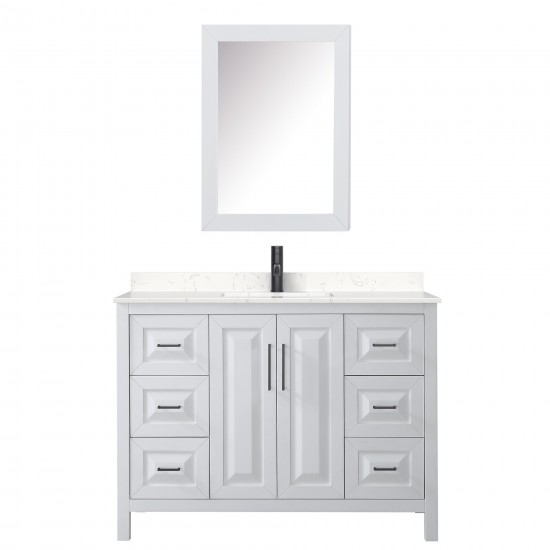 Daria 48" White Single Vanity, Carrara Marble Top, Black Trim, Medicine Cabinet