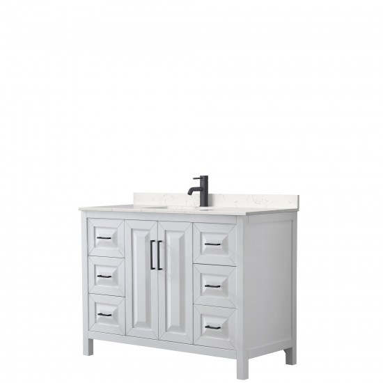 Daria 48" Single Vanity in White, Carrara Cultured Marble Top, Black Trim