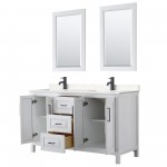 Daria 60" Double Vanity in White, Carrara Marble Top, Black Trim, 24" Mirrors