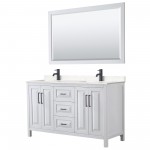 Daria 60" Double Vanity in White, Carrara Marble Top, Black Trim, 58" Mirror