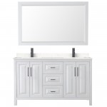 Daria 60" Double Vanity in White, Carrara Marble Top, Black Trim, 58" Mirror