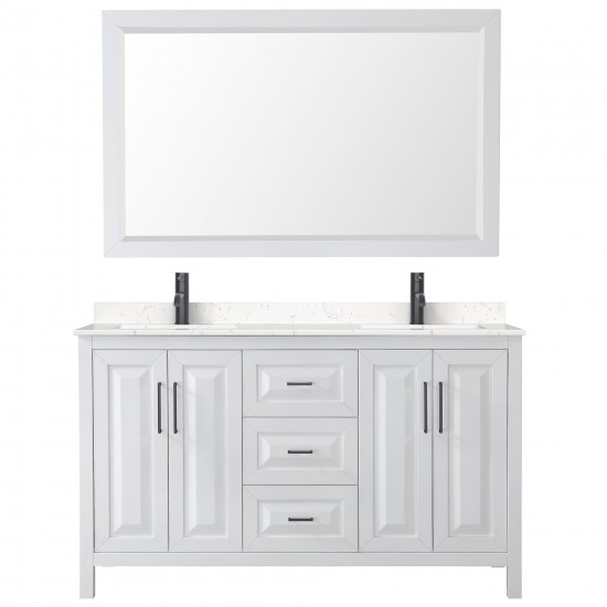 Daria 60" Double Vanity in White, Carrara Marble Top, Black Trim, 58" Mirror