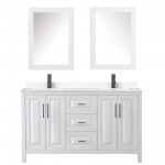 Daria 60" White Double Vanity, Carrara Marble Top, Black Trim, Medicine Cabinets