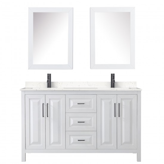 Daria 60" White Double Vanity, Carrara Marble Top, Black Trim, Medicine Cabinets