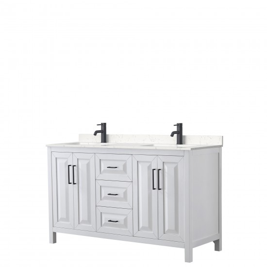 Daria 60" Double Vanity in White, Carrara Cultured Marble Top, Black Trim