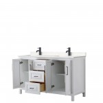 Daria 60" Double Vanity in White, Carrara Cultured Marble Top, Black Trim