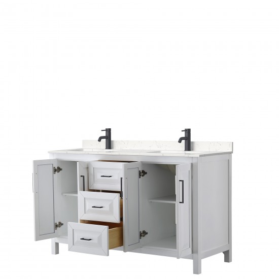 Daria 60" Double Vanity in White, Carrara Cultured Marble Top, Black Trim