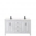 Daria 60" Double Vanity in White, Carrara Cultured Marble Top, Black Trim