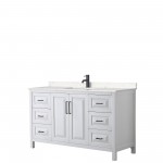 Daria 60" Single Vanity in White, Carrara Cultured Marble Top, Black Trim