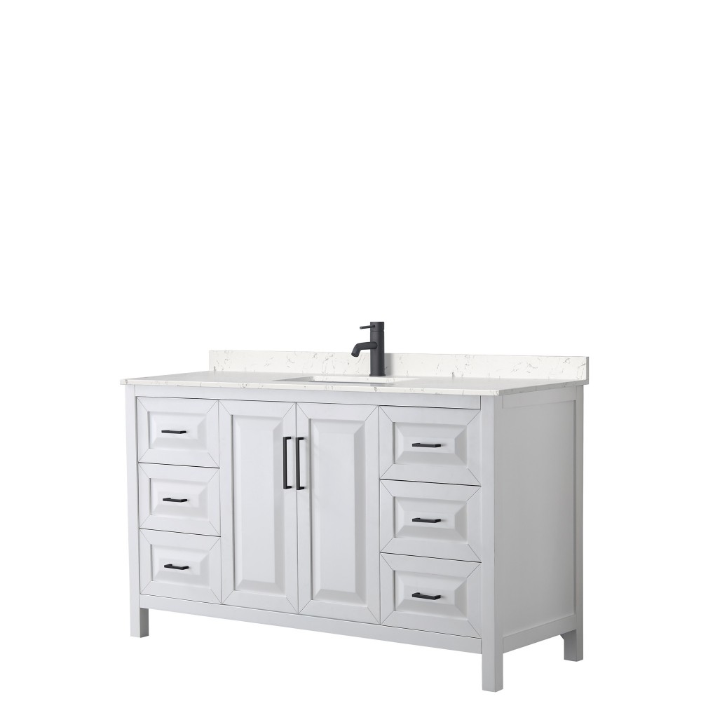 Daria 60" Single Vanity in White, Carrara Cultured Marble Top, Black Trim