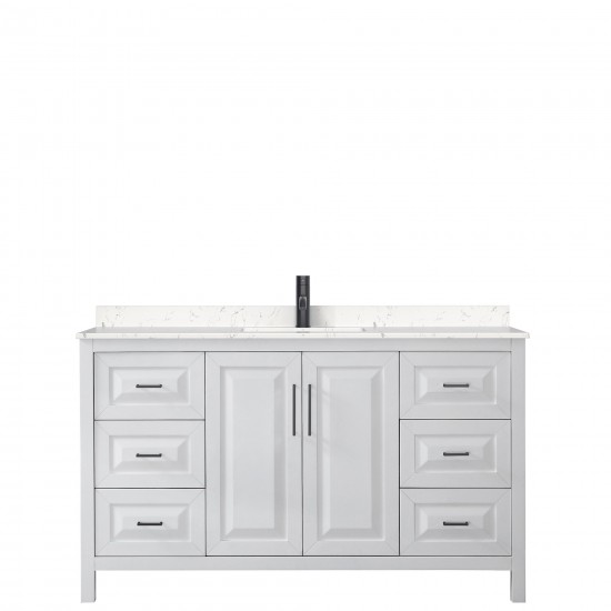 Daria 60" Single Vanity in White, Carrara Cultured Marble Top, Black Trim