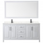 Daria 72" Double Vanity in White, Carrara Marble Top, Black Trim, 70" Mirror