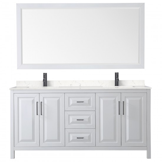 Daria 72" Double Vanity in White, Carrara Marble Top, Black Trim, 70" Mirror