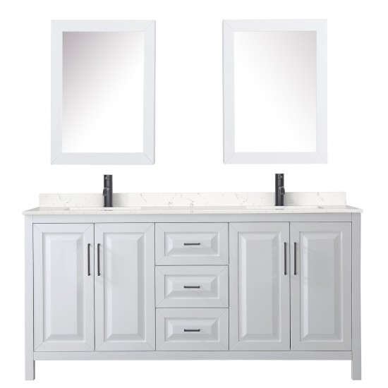 Daria 72" White Double Vanity, Carrara Marble Top, Black Trim, Medicine Cabinets