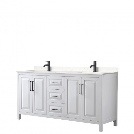 Daria 72" Double Vanity in White, Carrara Cultured Marble Top, Black Trim