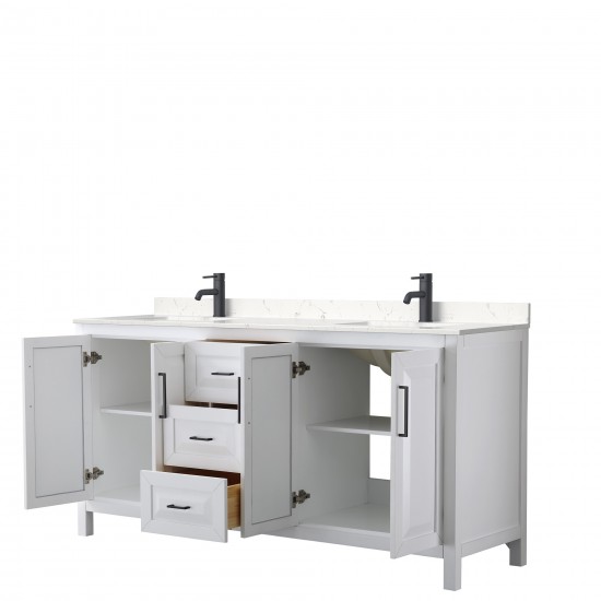 Daria 72" Double Vanity in White, Carrara Cultured Marble Top, Black Trim