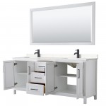 Daria 80" Double Vanity in White, Carrara Marble Top, Black Trim, 70" Mirror