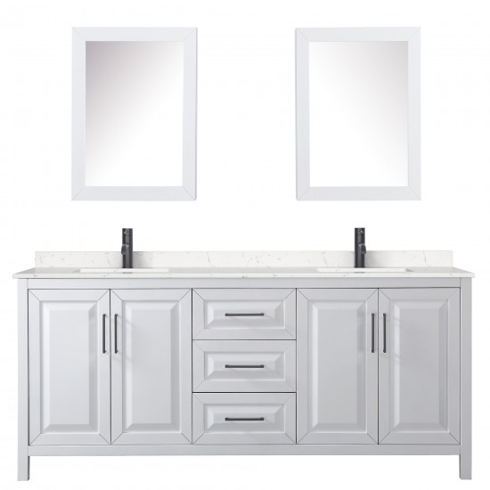 Daria 80" White Double Vanity, Carrara Marble Top, Black Trim, Medicine Cabinets