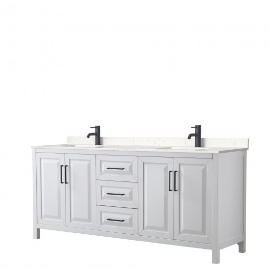 Daria 80" Double Vanity in White, Carrara Cultured Marble Top, Black Trim