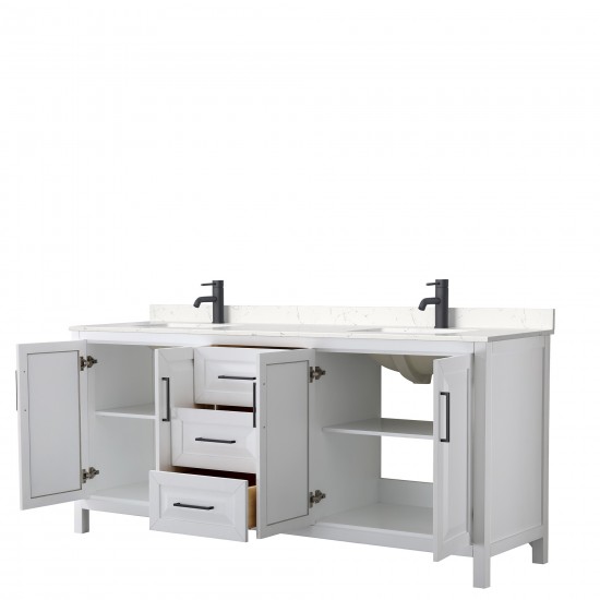 Daria 80" Double Vanity in White, Carrara Cultured Marble Top, Black Trim