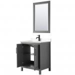 Daria 30" Single Vanity in Dark Gray, Carrara Marble Top, Black Trim, 24" Mirror