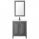 Daria 30" Single Vanity in Dark Gray, Carrara Marble Top, Black Trim, 24" Mirror