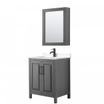 Daria 30" Gray Single Vanity, Carrara Marble Top, Black Trim, Medicine Cabinet