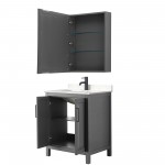 Daria 30" Gray Single Vanity, Carrara Marble Top, Black Trim, Medicine Cabinet