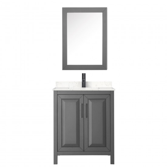 Daria 30" Gray Single Vanity, Carrara Marble Top, Black Trim, Medicine Cabinet